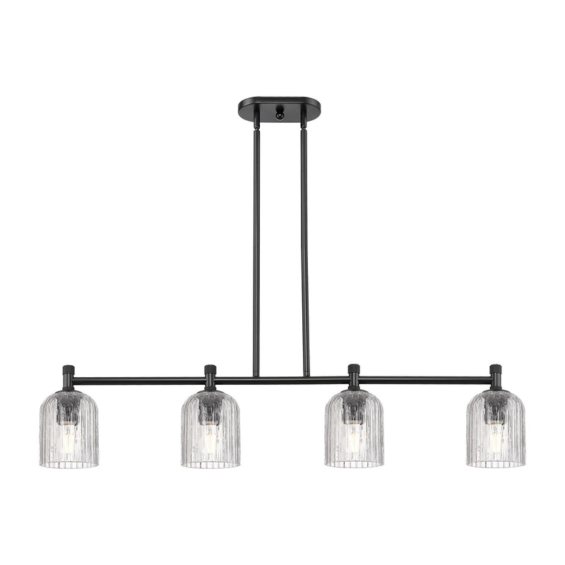 Innovations Crown Point 45in 4-Light Island Light | Industrial Matte Black and Clear Glass | Kitchen Island & Dining Room | Model 434-4I-BK-G559-5CL