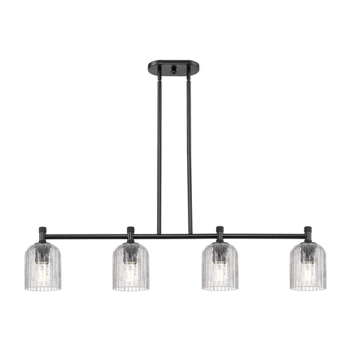 Innovations Crown Point 45in 4-Light Island Light | Industrial Matte Black and Clear Glass | Kitchen Island & Dining Room | Model 434-4I-BK-G559-5CL