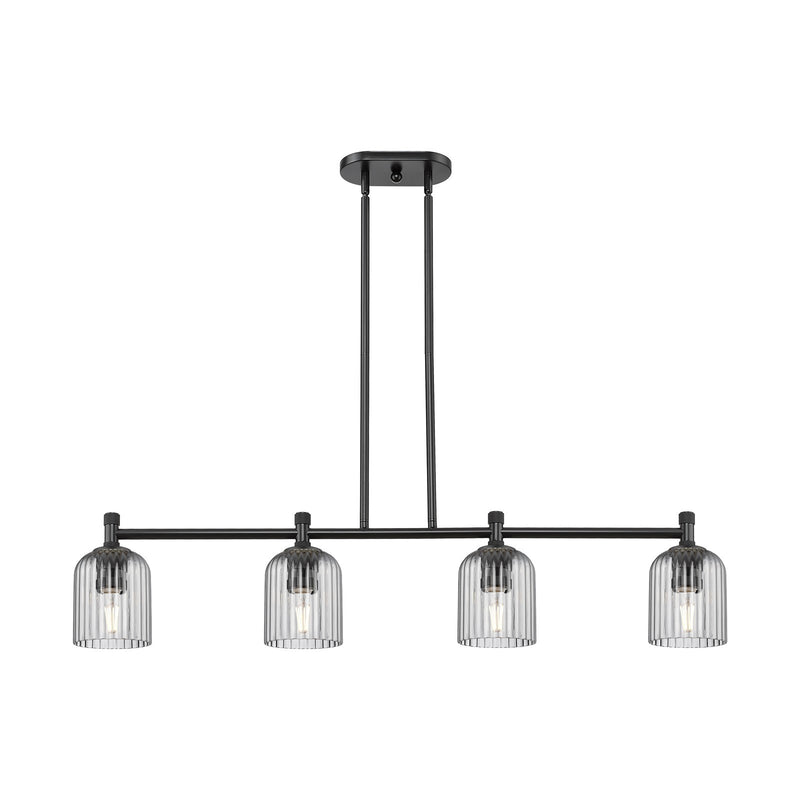 Innovations Crown Point 45in 4-Light Island Light | Industrial Matte Black and Light Smoke Glass | Kitchen Island & Dining | Model 434-4I-BK-G559-5SM