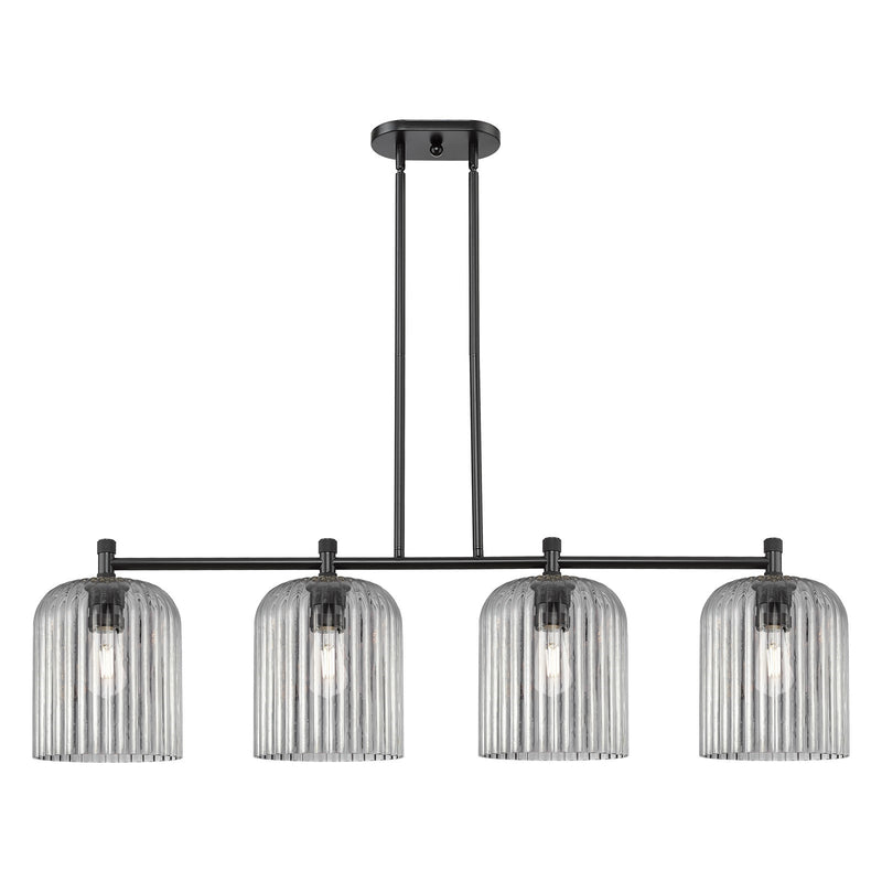 Innovations Crown Point 48in 4-Light Island Light | Industrial Matte Black and Light Smoke Glass | Kitchen Island & Dining | Model 434-4I-BK-G559-8SM