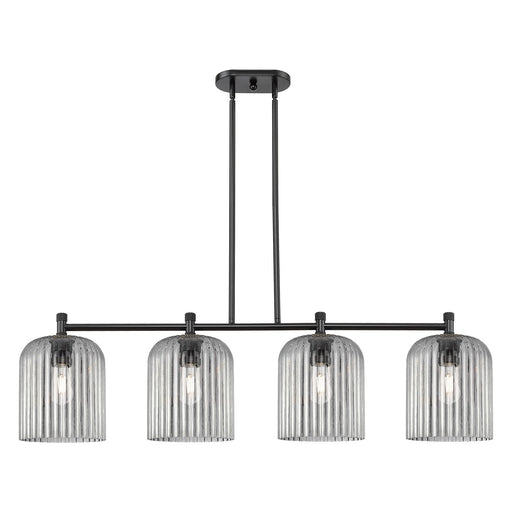 Innovations Crown Point 48in 4-Light Island Light | Industrial Matte Black and Light Smoke Glass | Kitchen Island & Dining | Model 434-4I-BK-G559-8SM