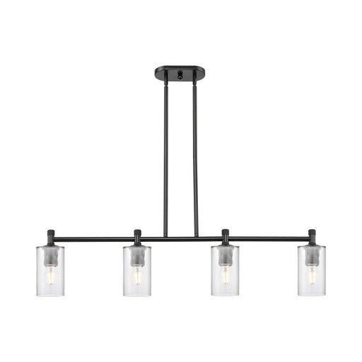 Innovations Clymer 44in 4-Light Island Light | Industrial Matte Black and Clear Glass | Kitchen Island & Dining Room | Model 434-4I-BK-G802