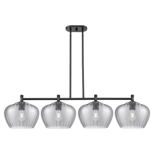 Innovations Fenton 51in 4-Light Island Light | Industrial Matte Black and Light Smoke Ribbed Glass | Kitchen Island & Dining | Model 434-4I-BK-G93-L