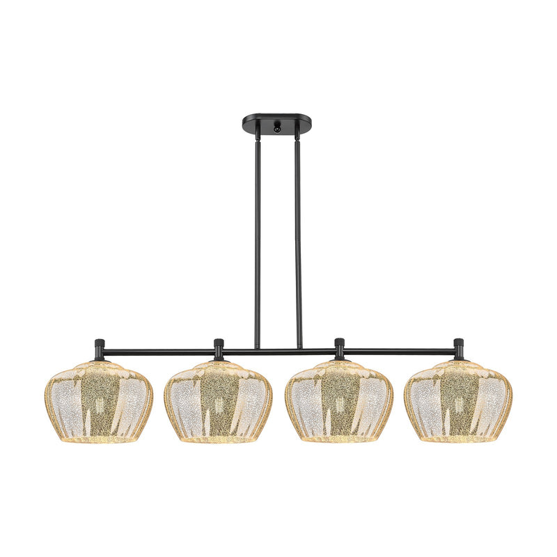 Innovations Fenton 51in 4-Light Island | Industrial Matte Black and Mercury Glass | Kitchen Island & Dining Room | Model 434-4I-BK-G96-L