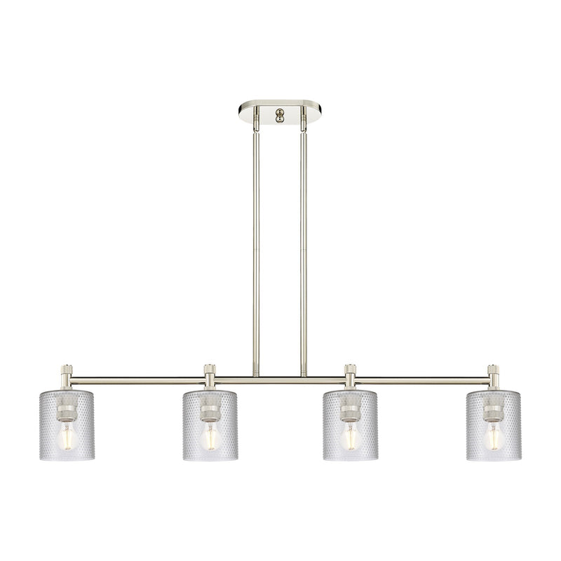 Innovations Cobbleskill 45in 4-Light Island | Industrial Polished Nickel and Clear Glass | Kitchen Island & Dining Room | Model 434-4I-PN-G112