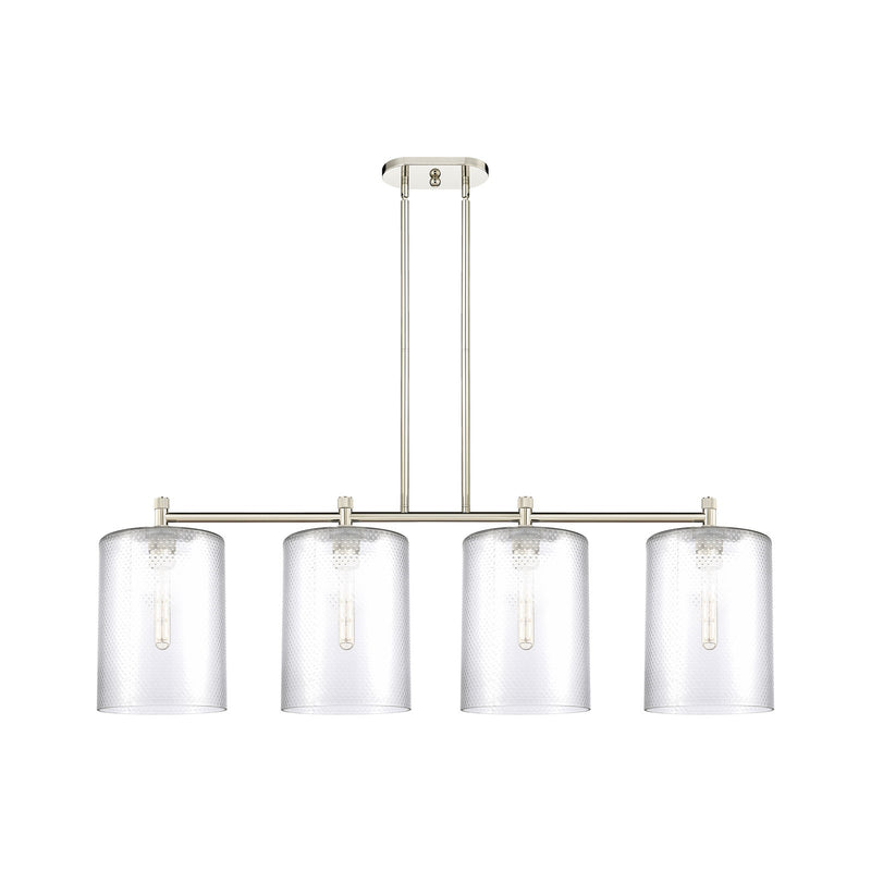 Innovations Cobbleskill 49in 4-Light Island | Industrial Polished Nickel and Clear Glass | Kitchen Island & Dining Room | Model 434-4I-PN-G112-L
