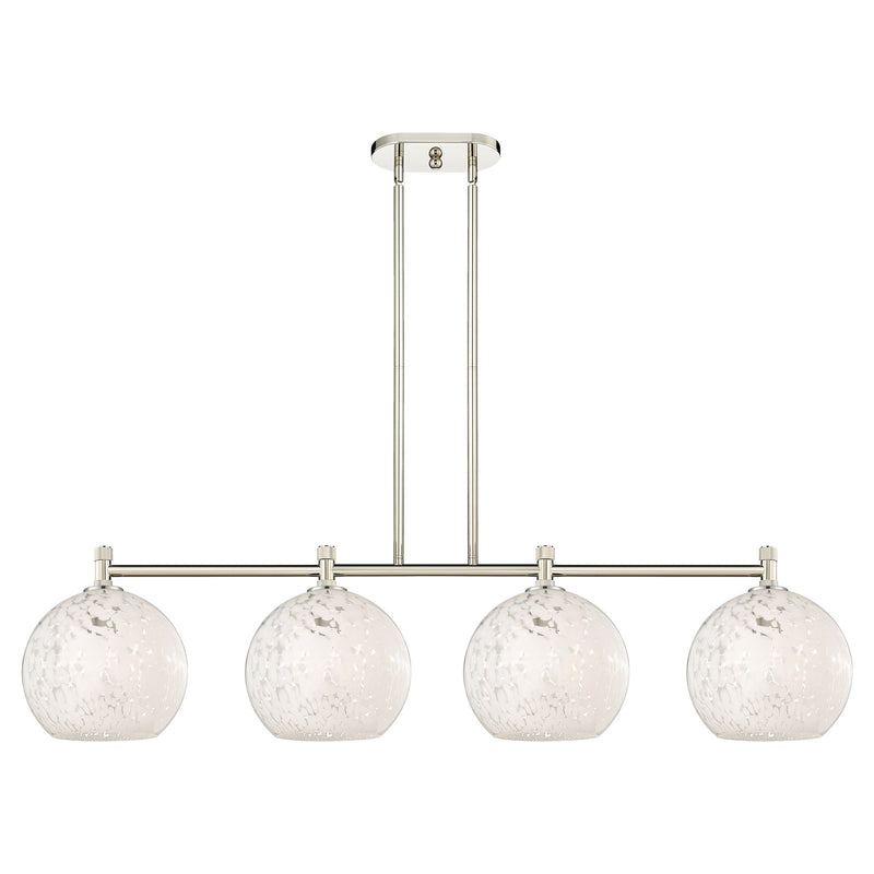 Innovations White Mouchette 50in 4-Light Island Light | Industrial Polished Nickel and White Glass | Kitchen Island | Model 434-4I-PN-G1216-10WM