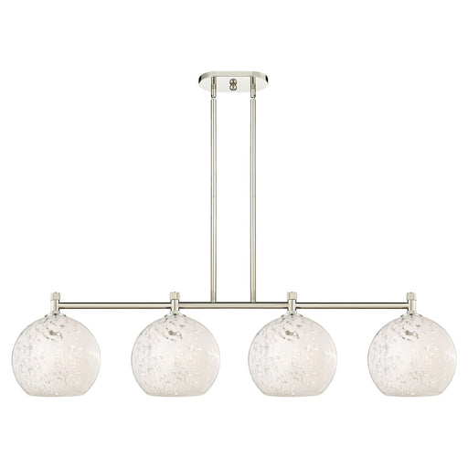 Innovations White Mouchette 50in 4-Light Island Light | Industrial Polished Nickel and White Glass | Kitchen Island | Model 434-4I-PN-G1216-10WM