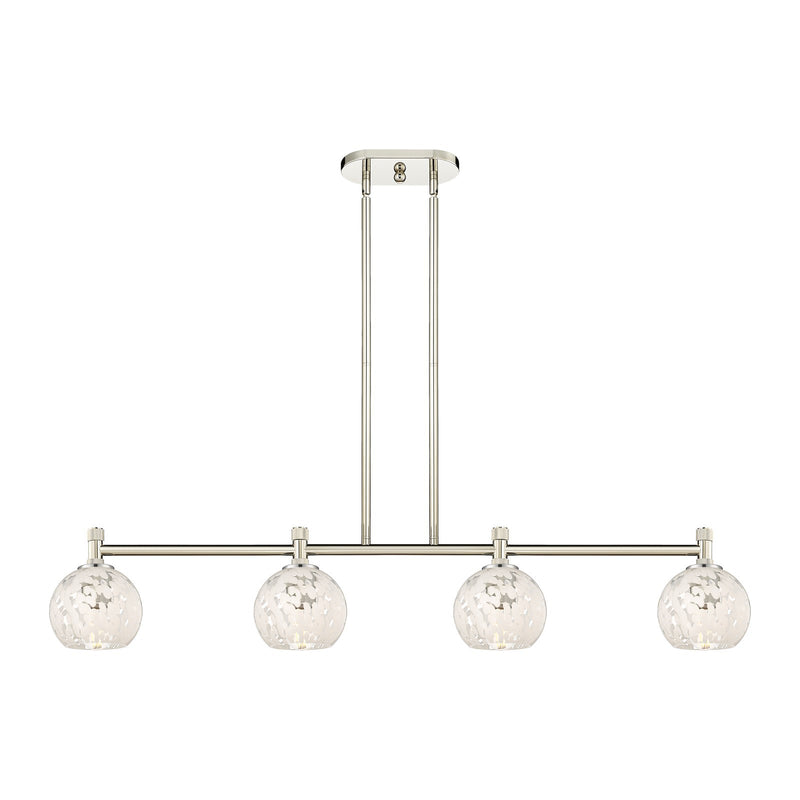 Innovations White Mouchette 46in 4-Light Island Light | Industrial Polished Nickel and White Glass | Kitchen Island | Model 434-4I-PN-G1216-6WM