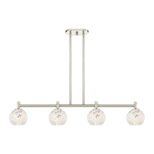 Innovations White Mouchette 46in 4-Light Island Light | Industrial Polished Nickel and White Glass | Kitchen Island | Model 434-4I-PN-G1216-6WM