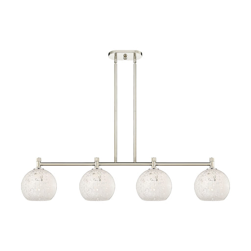 Innovations White Mouchette 48in 4-Light Island Light | Industrial Polished Nickel and White Glass | Kitchen Island | Model 434-4I-PN-G1216-8WM