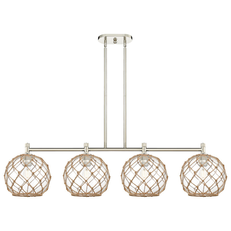 Innovations Farmhouse Rope 50in 4-Light Island Pendant | Industrial Polished Nickel and Clear Glass Brown Rope | Kitchen | Model 434-4I-PN-G122-10RB