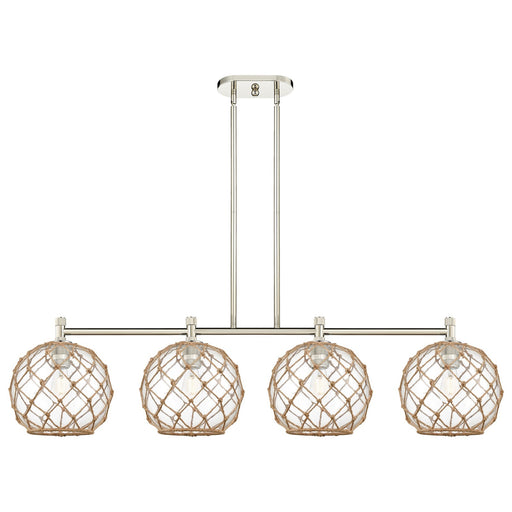 Innovations Farmhouse Rope 50in 4-Light Island Pendant | Industrial Polished Nickel and Clear Glass Brown Rope | Kitchen | Model 434-4I-PN-G122-10RB