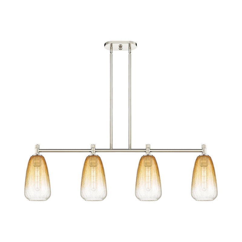 Innovations Brookhaven Almond 46in 4-Light Island Light | Industrial Polished Nickel and Amber Glass | Kitchen Island | Model 434-4I-PN-G480-6AM