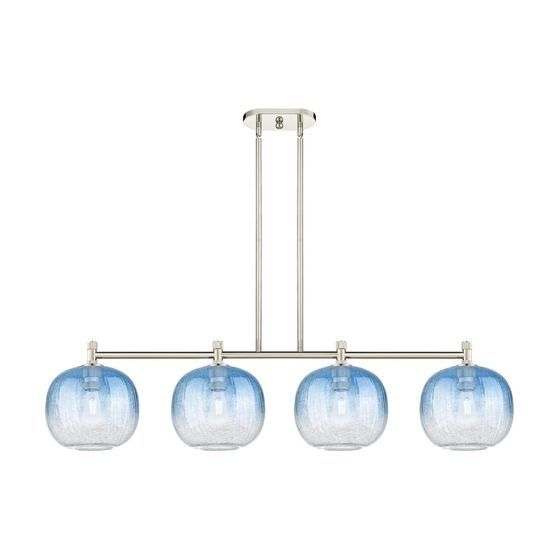 Innovations Brookhaven Sphere 50in 4-Light Island Light | Industrial Polished Nickel and Sapphire Blue Glass | Kitchen | Model 434-4I-PN-G481-10SB