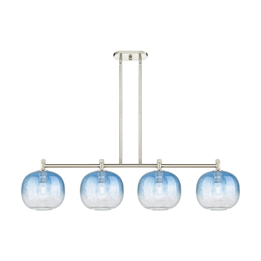 Innovations Brookhaven Sphere 50in 4-Light Island Light | Industrial Polished Nickel and Sapphire Blue Glass | Kitchen | Model 434-4I-PN-G481-10SB