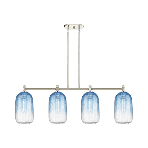 Innovations Brookhaven Cloche 47in 4-Light Island Light | Industrial Polished Nickel and Sapphire Blue Glass | Kitchen | Model 434-4I-PN-G482-7SB