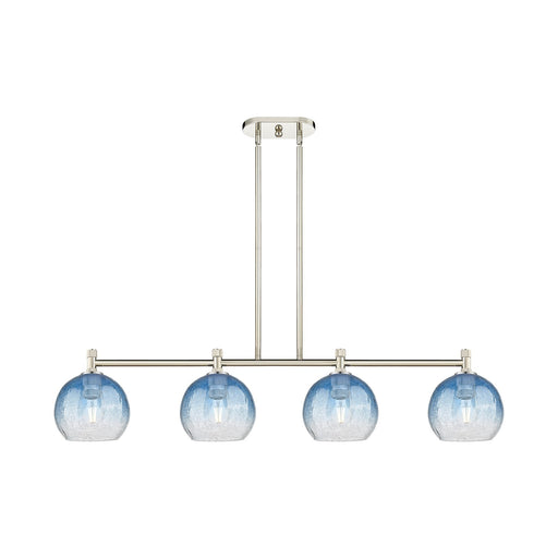 Innovations Brookhaven Globe 48in 4-Light Island Light | Industrial Polished Nickel and Sapphire Blue Glass | Kitchen | Model 434-4I-PN-G483-8SB
