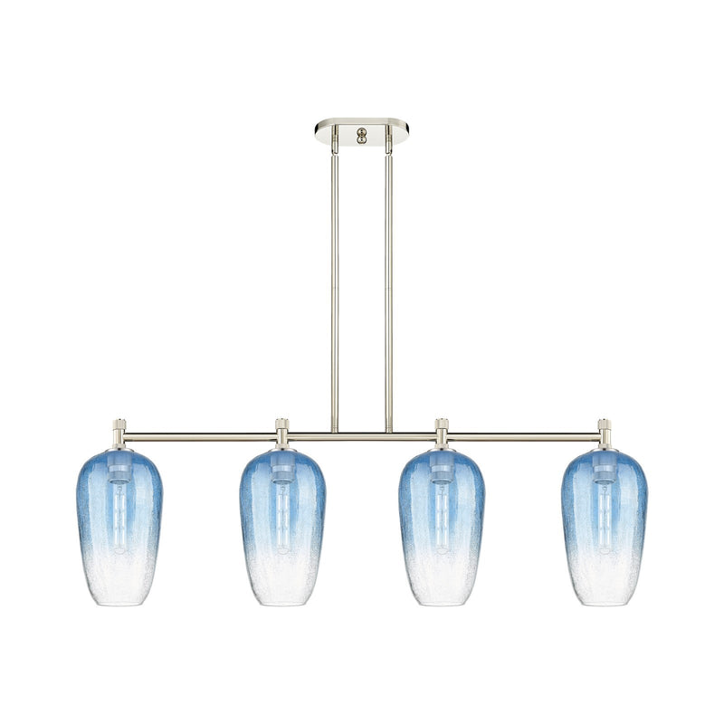 Innovations Brookhaven Flute 47in 4-Light Island Pendant | Industrial Polished Nickel and Sapphire Blue Glass | Kitchen | Model 434-4I-PN-G484-7SB