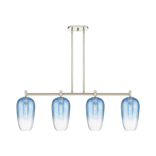 Innovations Brookhaven Flute 47in 4-Light Island Pendant | Industrial Polished Nickel and Sapphire Blue Glass | Kitchen | Model 434-4I-PN-G484-7SB