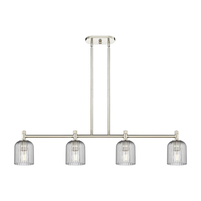 Innovations Crown Point 45in 4-Light Island Light | Industrial Polished Nickel and Light Smoke Glass | Kitchen Island | Model 434-4I-PN-G559-5SM