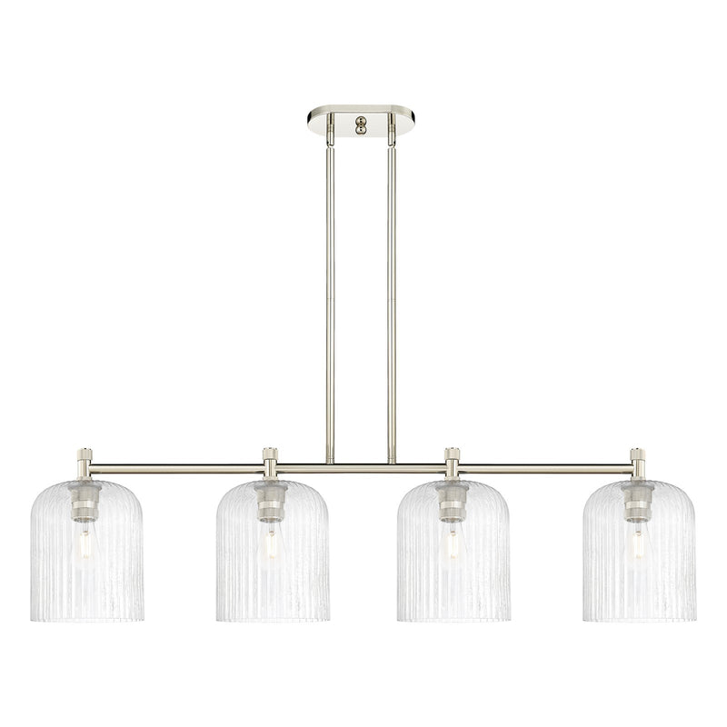 Innovations Crown Point 48in 4-Light Island Light | Industrial Polished Nickel and Seedy Glass | Kitchen Island & Dining | Model 434-4I-PN-G559-8SDY