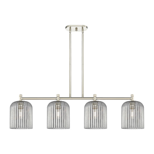 Innovations Crown Point 48in 4-Light Island Light | Industrial Polished Nickel and Light Smoke Glass | Kitchen Island | Model 434-4I-PN-G559-8SM