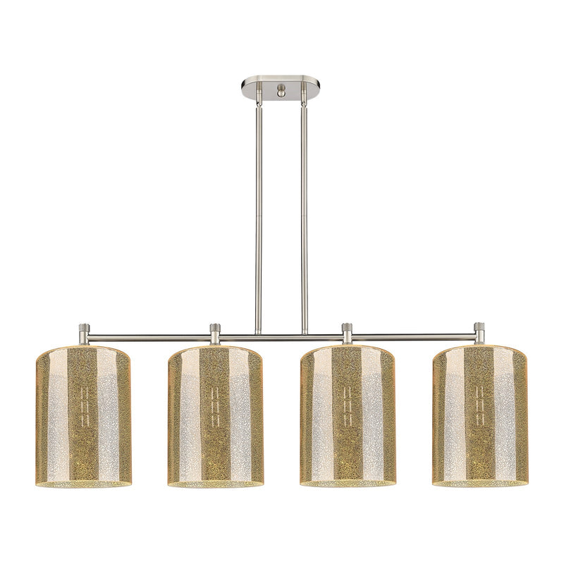 Innovations Cobbleskill 49in 4-Light Island Light | Industrial Satin Nickel and Mercury Glass | Kitchen Island & Dining Room | Model 434-4I-SN-G116-L