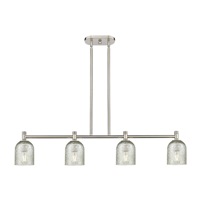 Innovations Caledonia 45in 4-Light Island | Industrial Satin Nickel and Mica Glass | Kitchen Island & Dining Room | Model 434-4I-SN-G259