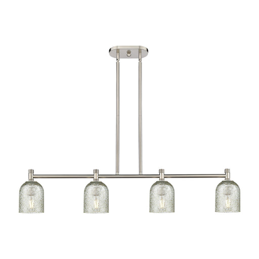 Innovations Caledonia 45in 4-Light Island | Industrial Satin Nickel and Mica Glass | Kitchen Island & Dining Room | Model 434-4I-SN-G259