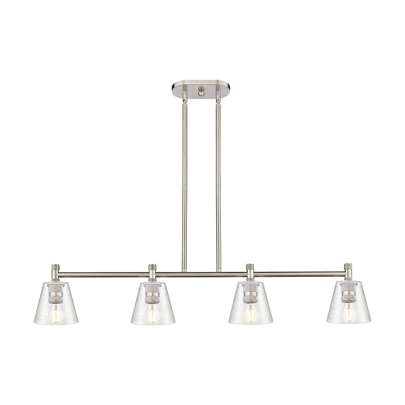 Innovations Caton 46in 4-Light Island | Industrial Satin Nickel and Frosted Glass | Kitchen Island & Dining Room | Model 434-4I-SN-G454