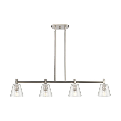 Innovations Caton 46in 4-Light Island | Industrial Satin Nickel and Frosted Glass | Kitchen Island & Dining Room | Model 434-4I-SN-G454