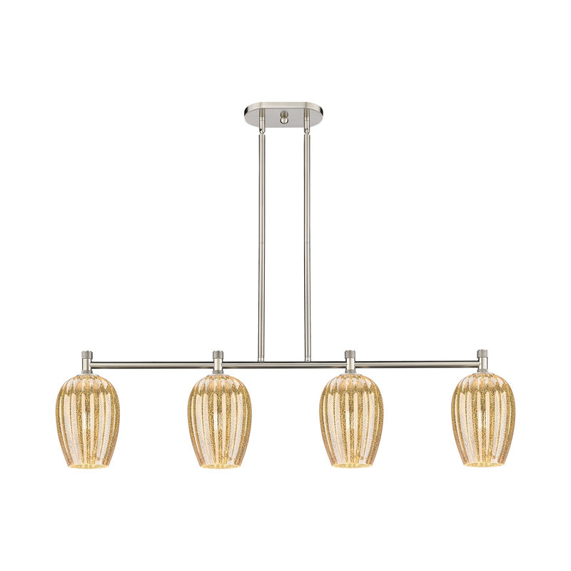 Innovations Preston Flute 46in 4-Light Island | Industrial Satin Nickel and Mercury Glass | Kitchen Island & Dining Room | Model 434-4I-SN-G457-6ME