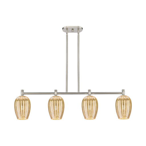 Innovations Preston Flute 46in 4-Light Island | Industrial Satin Nickel and Mercury Glass | Kitchen Island & Dining Room | Model 434-4I-SN-G457-6ME