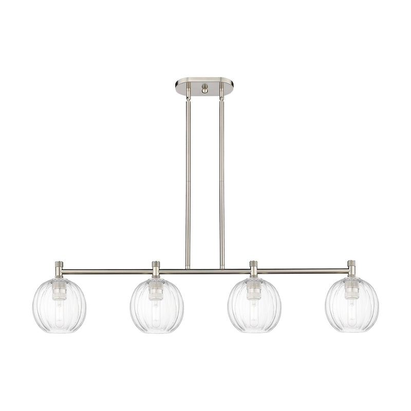 Innovations Preston Globe 47in 4-Light Island Light | Industrial Satin Nickel and Clear Glass | Kitchen Island & Dining | Model 434-4I-SN-G458-7CL