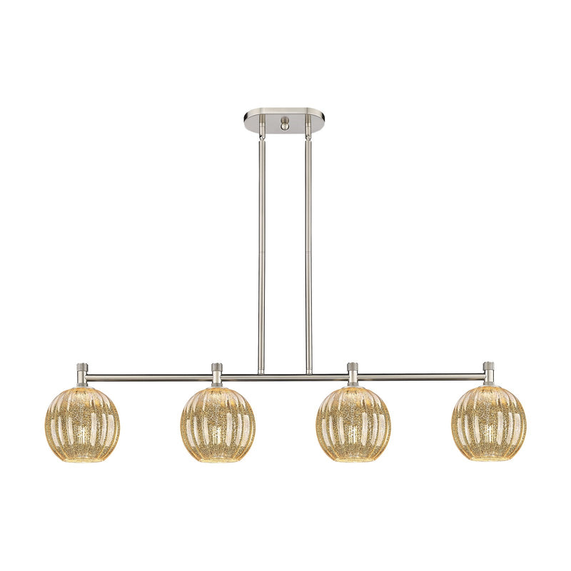 Innovations Preston Globe 47in 4-Light Island Light | Industrial Satin Nickel and Mercury Glass | Kitchen Island & Dining | Model 434-4I-SN-G458-7ME