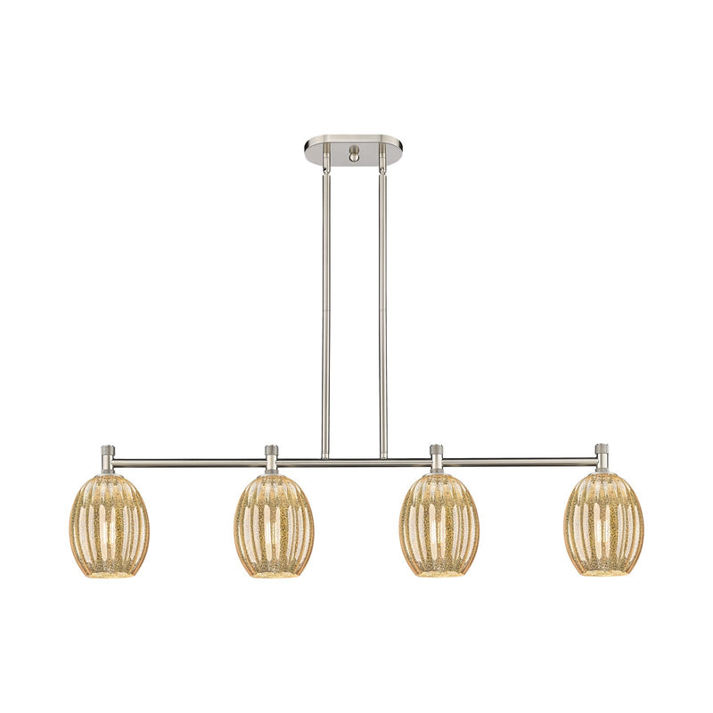 Innovations Preston Bulb 46in 4-Light Island Light | Industrial Satin Nickel and Mercury Glass | Kitchen Island & Dining | Model 434-4I-SN-G459-6ME