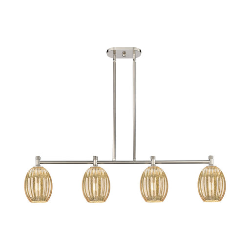 Innovations Preston Bulb 46in 4-Light Island Light | Industrial Satin Nickel and Mercury Glass | Kitchen Island & Dining | Model 434-4I-SN-G459-6ME