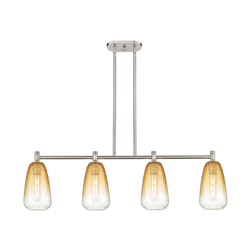 Innovations Brookhaven Almond 46in 4-Light Island Light | Industrial Satin Nickel and Amber Glass | Kitchen Island | Model 434-4I-SN-G480-6AM
