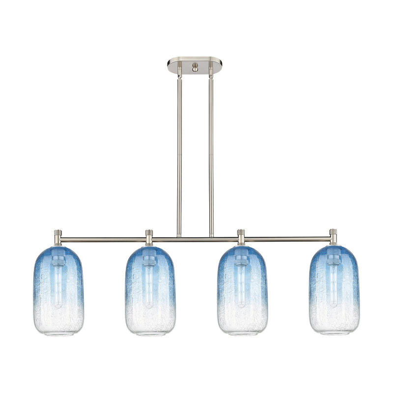 Innovations Brookhaven Cloche 47in 4-Light Island Light | Industrial Satin Nickel and Sapphire Blue Glass | Kitchen Island | Model 434-4I-SN-G482-7SB