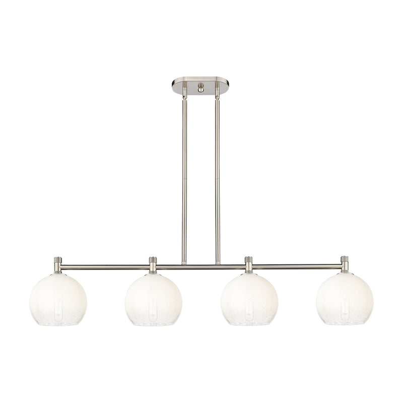 Innovations Brookhaven Globe 48in 4-Light Island Light | Industrial Satin Nickel and Opal Glass | Kitchen Island & Dining | Model 434-4I-SN-G483-8OP