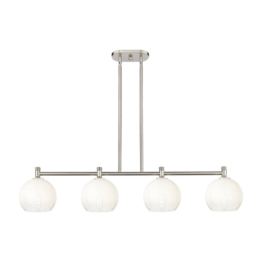 Innovations Brookhaven Globe 48in 4-Light Island Light | Industrial Satin Nickel and Opal Glass | Kitchen Island & Dining | Model 434-4I-SN-G483-8OP