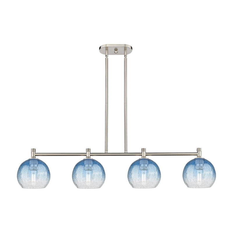 Innovations Brookhaven Globe 48in 4-Light Island Light | Industrial Satin Nickel and Sapphire Blue Glass | Kitchen Island | Model 434-4I-SN-G483-8SB