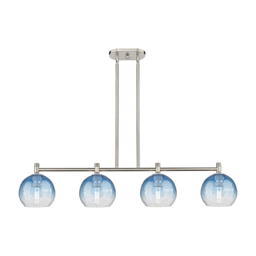 Innovations Brookhaven Globe 48in 4-Light Island Light | Industrial Satin Nickel and Sapphire Blue Glass | Kitchen Island | Model 434-4I-SN-G483-8SB
