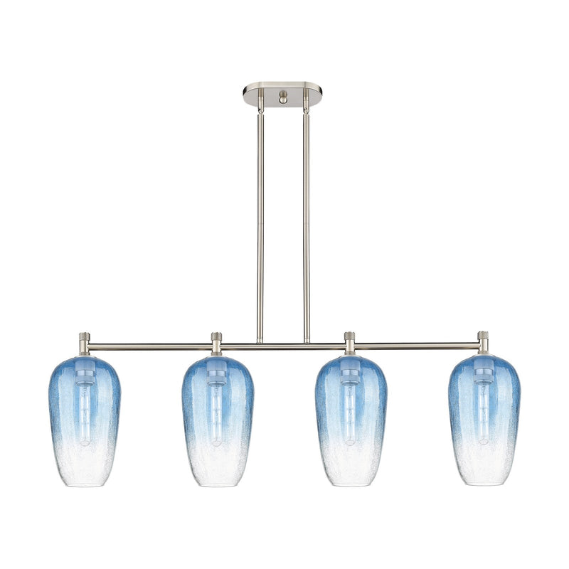 Innovations Brookhaven Flute 47in 4-Light Island Light | Industrial Satin Nickel and Sapphire Blue Glass | Kitchen Island | Model 434-4I-SN-G484-7SB
