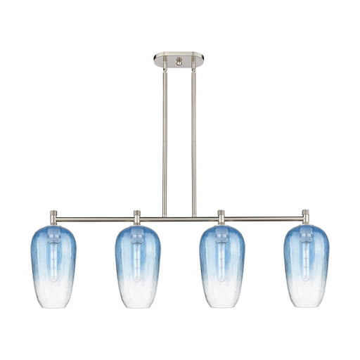 Innovations Brookhaven Flute 47in 4-Light Island Light | Industrial Satin Nickel and Sapphire Blue Glass | Kitchen Island | Model 434-4I-SN-G484-7SB