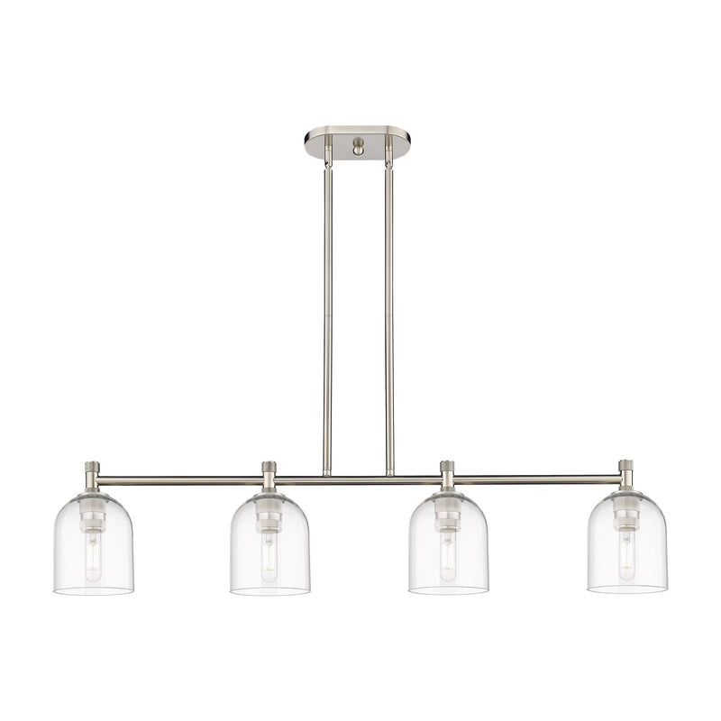 Innovations Bella 46in 4-Light Island Light | Industrial Satin Nickel and Clear Glass | Kitchen Island & Dining Room | Model 434-4I-SN-G558-6CL