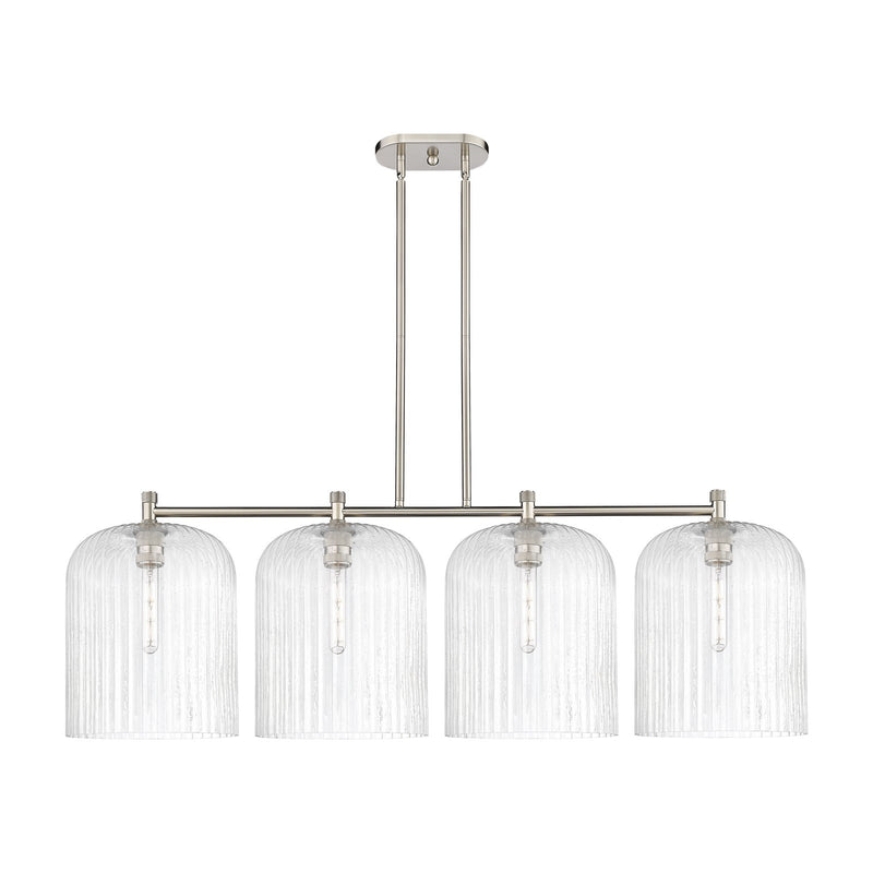 Innovations Crown Point 52in 4-Light Island Light | Industrial Satin Nickel and Seedy Glass | Kitchen Island & Dining | Model 434-4I-SN-G559-12SDY