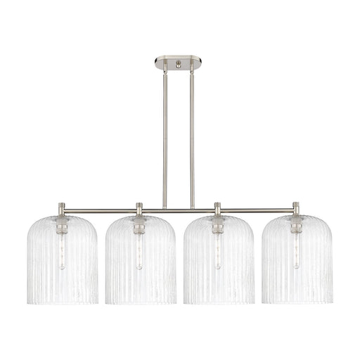 Innovations Crown Point 52in 4-Light Island Light | Industrial Satin Nickel and Seedy Glass | Kitchen Island & Dining | Model 434-4I-SN-G559-12SDY