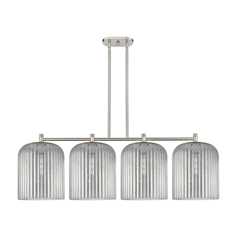 Innovations Crown Point 52in 4-Light Island Light | Industrial Satin Nickel and Light Smoke Glass | Kitchen Island | Model 434-4I-SN-G559-12SM